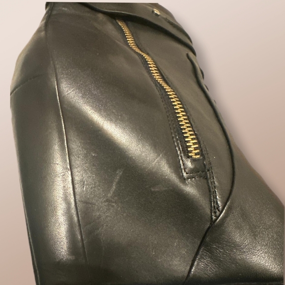 RACHEL Rachel Roy Black Leather Wedge Heel Boot Gold Accents Buckles Size 7 - Picture 13 of 14